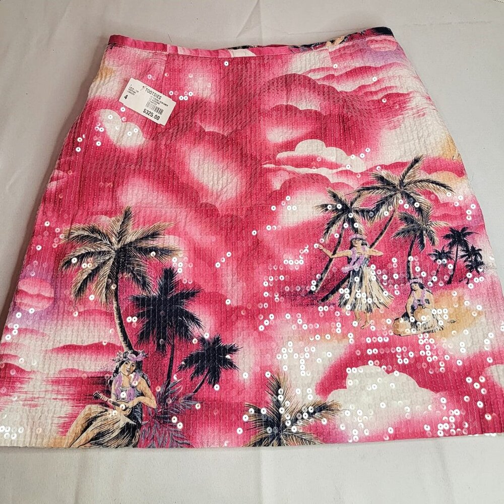 Le Superbe Hawaiian Shine Pink Short Skirt Sequin Tropical Hula Size 4
